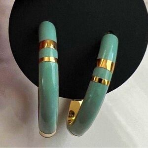 Vintage Gold and Mint Green Hoop earrings like new never worn